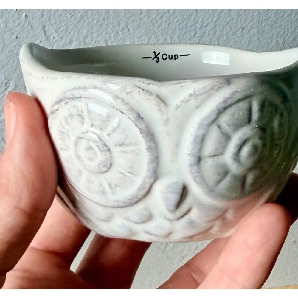 Vintage 1970s Ceramic Owl Nesting Measuring Cups, Set of 4